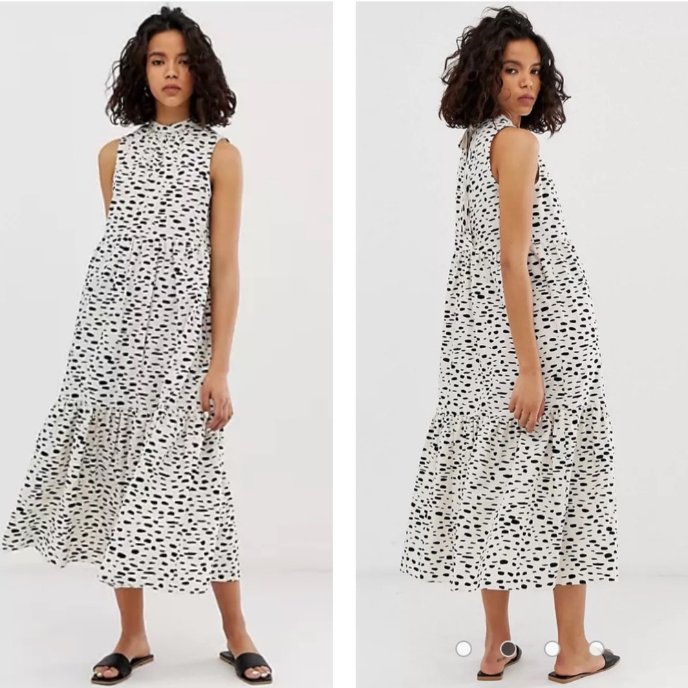 ASOS Tiered Black White Tiered Cotton Midi Dress